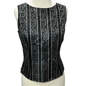 Vintage 90s Scott McClintock Top Womens 6 Black Brocade Floral Stripe Victorian